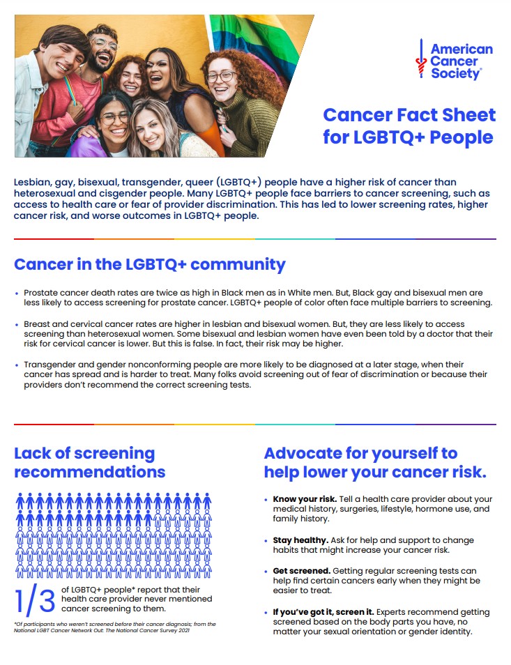 Cancer Fact Sheet for LGBTQ+ People Cancer Fact Sheet for LGBTQ+ People