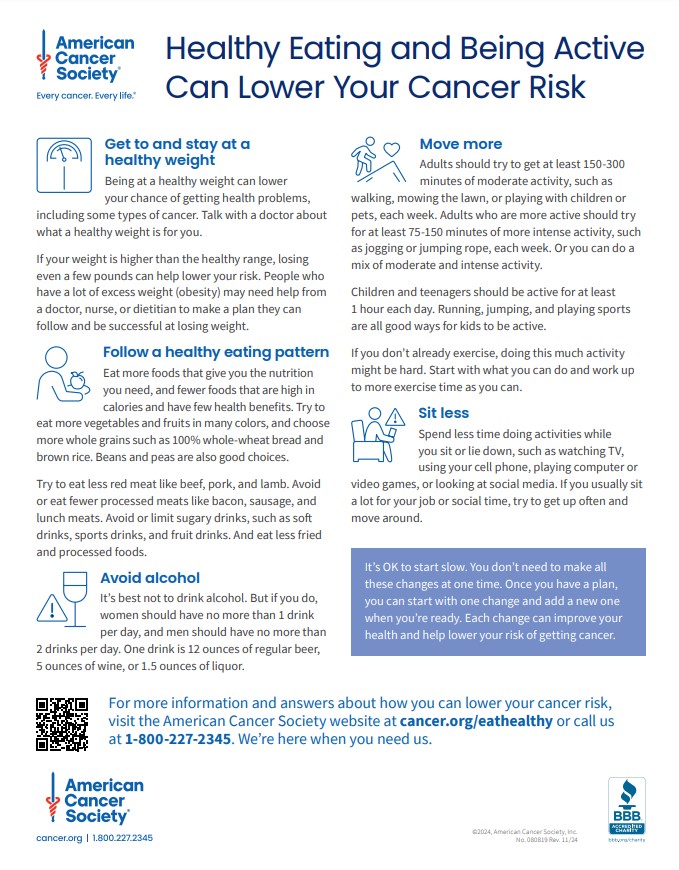 Healthy Eating and Being Active Can Lower Your Cancer Risk Healthy Eating and Being Active Can Lower Your Cancer Risk