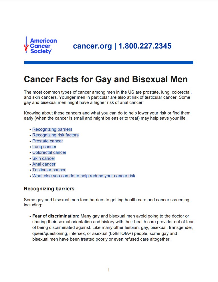 Cancer Facts for Gay and Bisexual Men