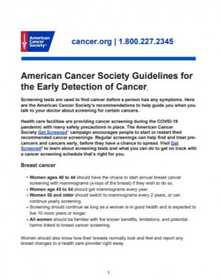 Guidelines for the Early Detection of Cancer
