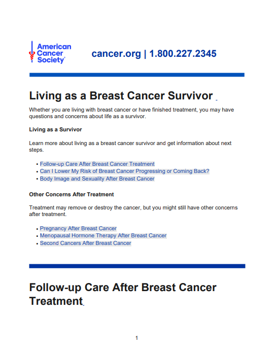 Living as a Breast Cancer Survivor Living as a Breast Cancer Survivor